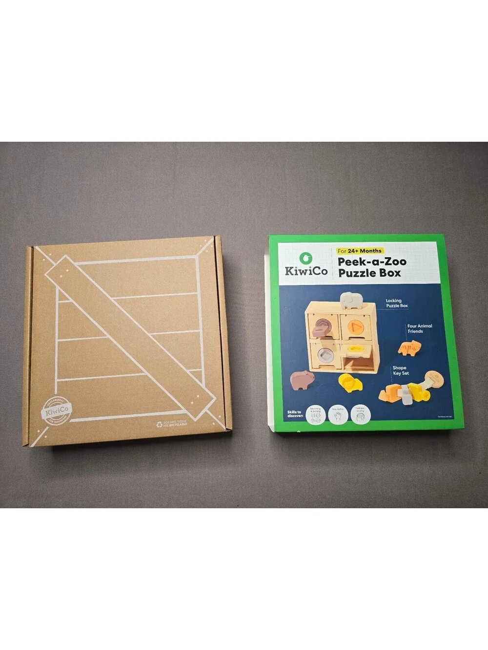 NEW KiwiCo Peek-a-Zoo Puzzle Box 24+ Months Wooden Montessori Shape Sorting Toy